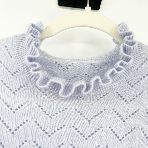 J.Crew Womens Fall Preppy 100% Cashmere Pointelle Knit Ruffled Mock Neck Sweater - Picture 3 of 5